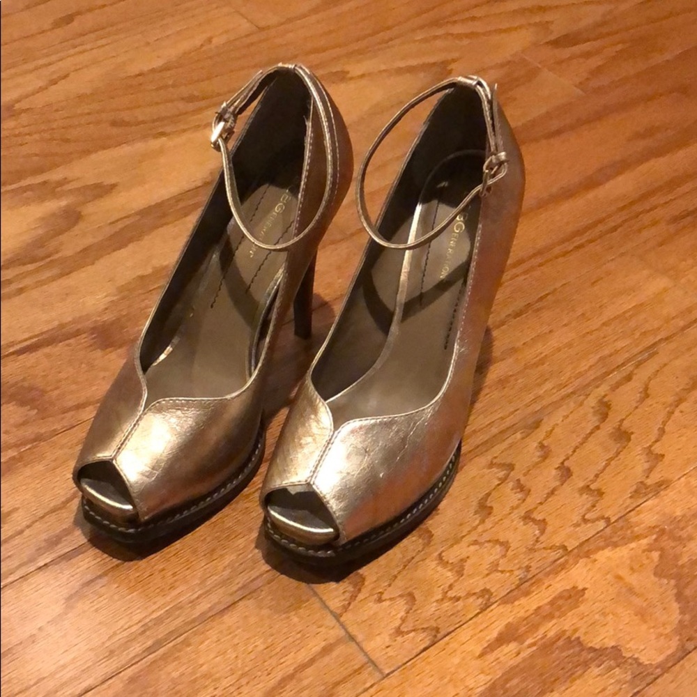 BCBG Gold ankle strap high-heels